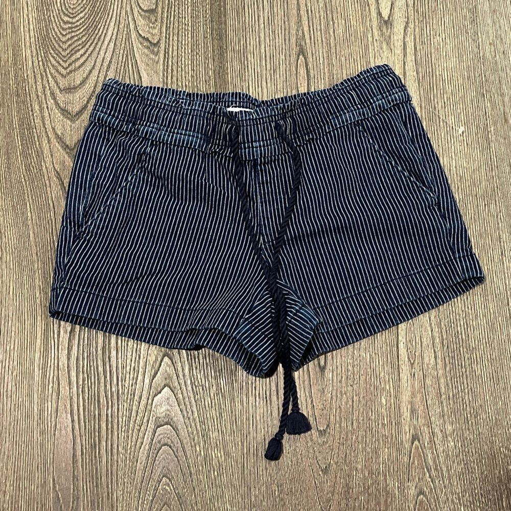 Loft Striped Cotton Drawstring Shorts Mid-Rise Elastic Waist Denim Blue XS